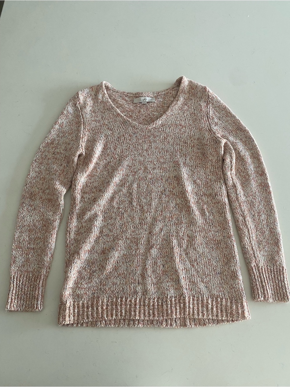 LOFT Heathered Blush V-Neck Sweater